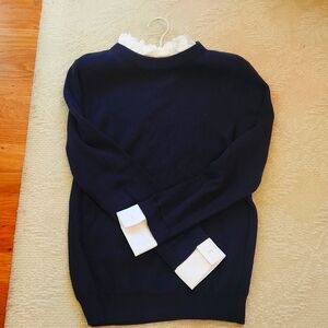 Ann Taylor Navy Crew neck Ruffle Sweater size XS